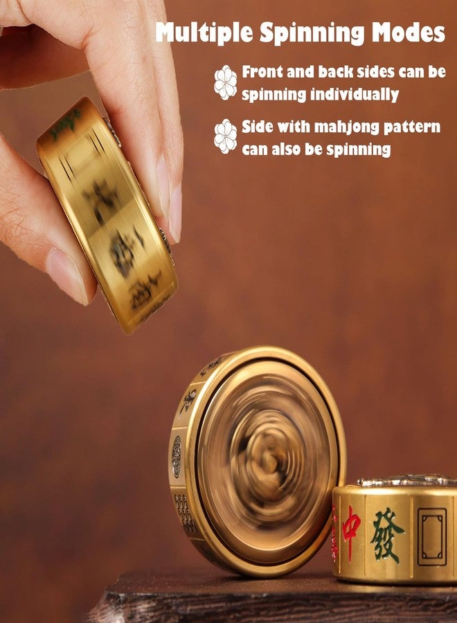 YJPPDD Fidget Spinner-Desk Toys, Metal Fidget Toys Adults, EDC Silent Finger Spinning Toy, Brass Cool Gadgets, ADHD Stress Relief, Focus Aid Kinetic Desk Toy for Office Home Decor, Novelty Luck Gift(Mahjong) - Image 3